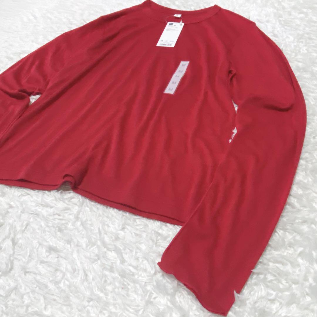 新品 M ソフトシアー　クルーネック　長袖Tシャツ　ロンT　赤　レッド ジーユー — image 4