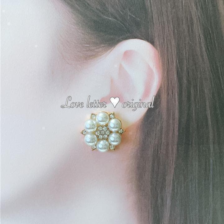 No.236A パールビジューフラワーイヤリング ゴールド 韓国 花 上品 — image 2