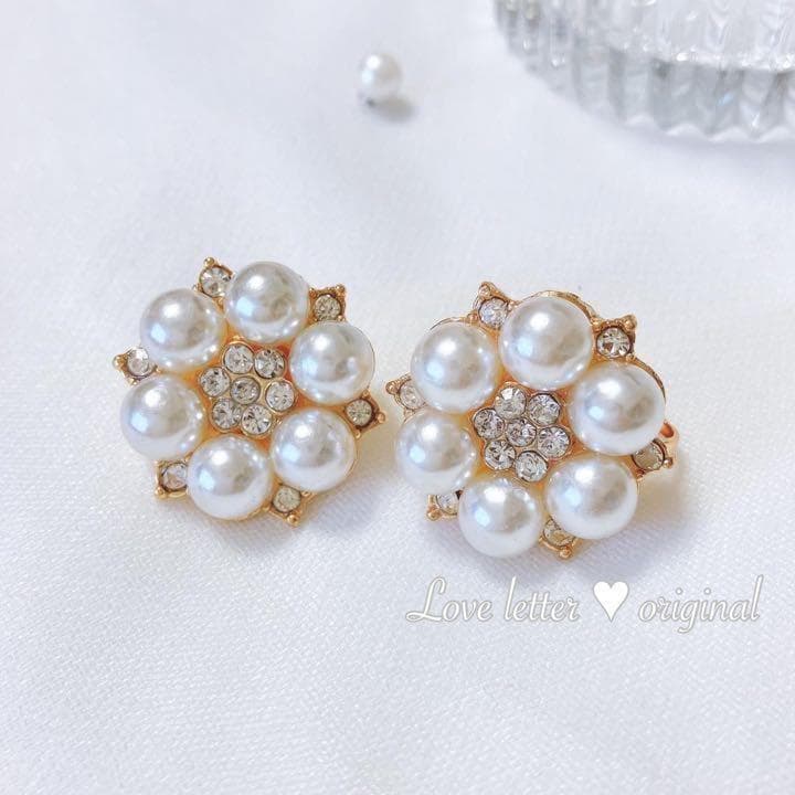 No.236A パールビジューフラワーイヤリング ゴールド 韓国 花 上品 — image 3