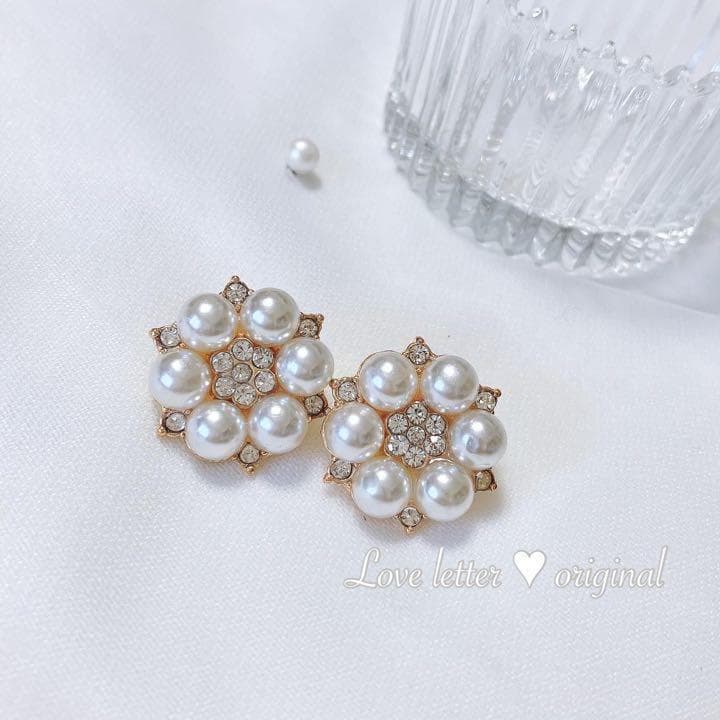No.236A パールビジューフラワーイヤリング ゴールド 韓国 花 上品 — image 5