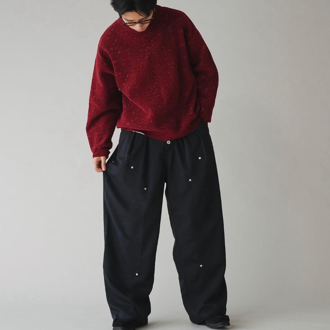 ネップ入り クルーネック ニット レッド　y2k — image 3
