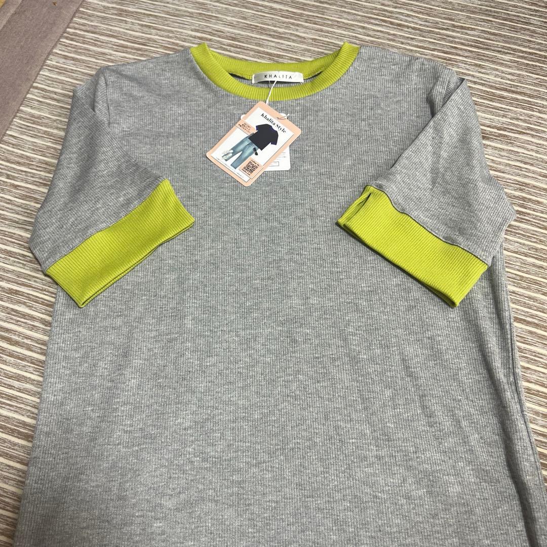 新品未使用 KHALITA 配色テレコ半袖プルオーバー L — image 2