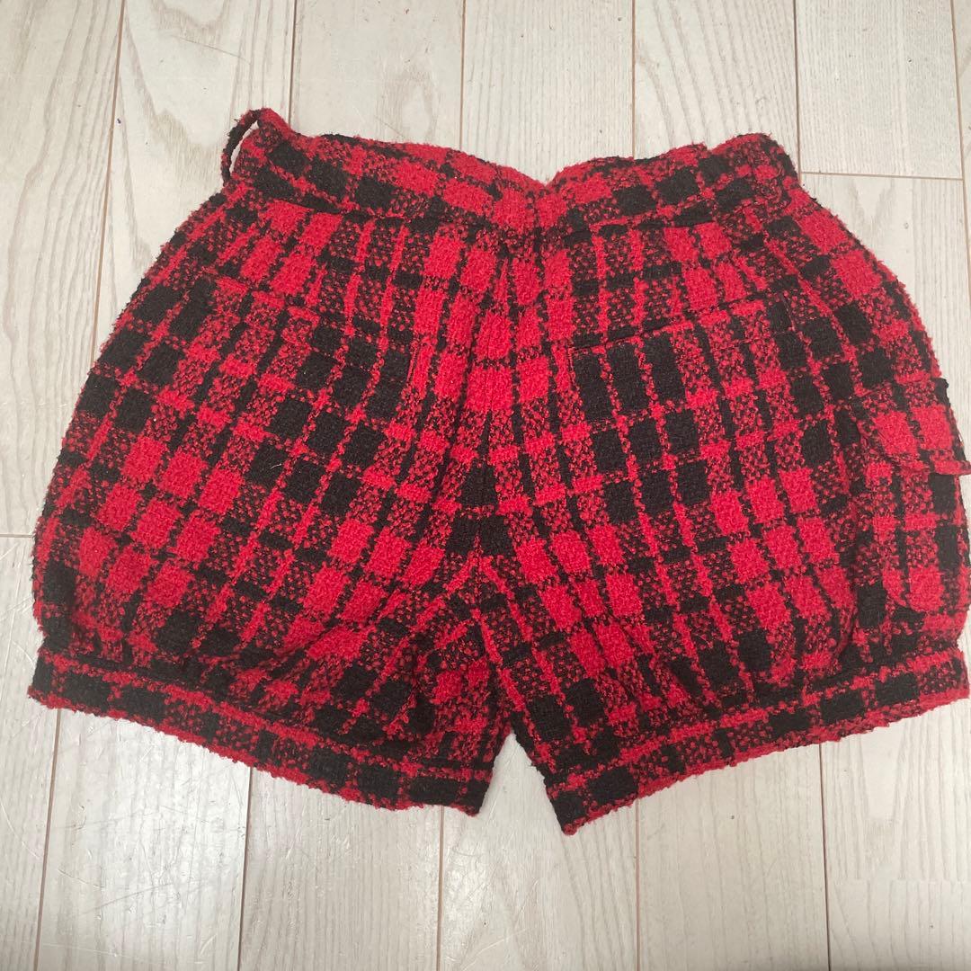 Blue Cross 赤黒チェック ショートパンツ バルーンパンツ　ツイード — image 4
