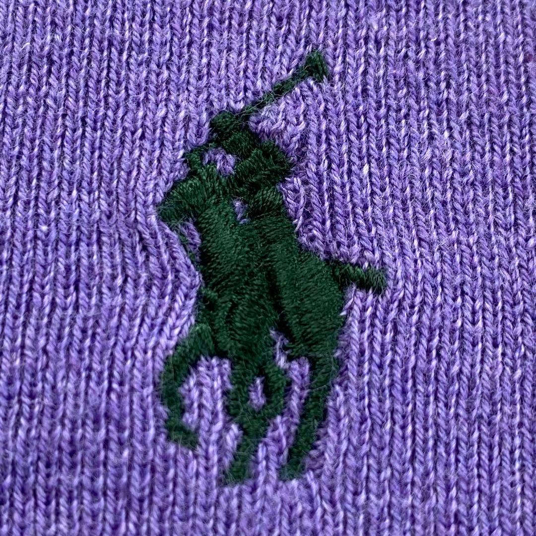 良品★ポロラルフローレン 長袖ニット セーター ロゴ刺繍 Vネック 紫 M — image 2