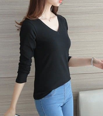Vネック レディース 長袖 トップス カットソー カジュアル Tシャツ — image 5