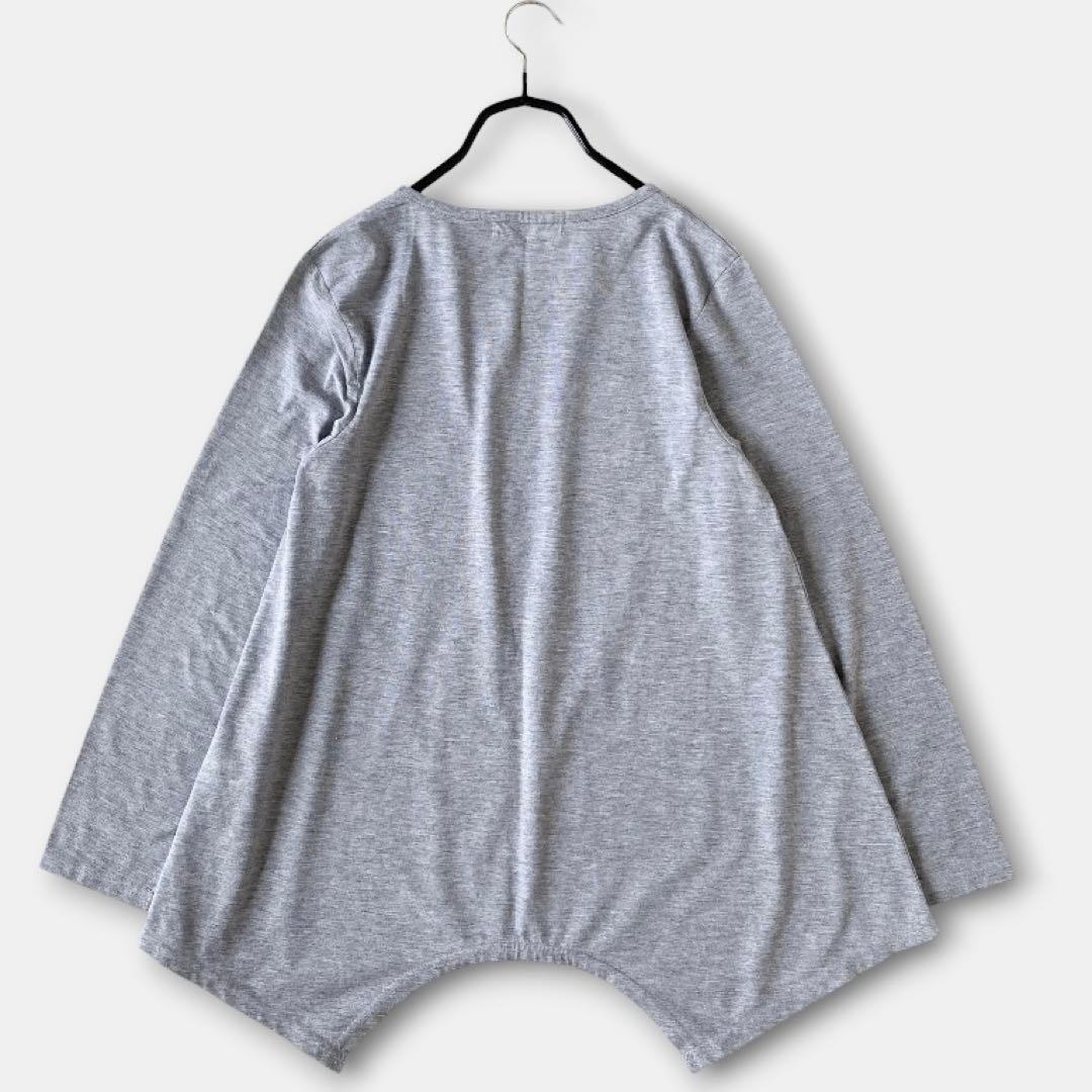 メッセージTシャツ　ラメ入りロゴ　長袖　ロンT　変形裾　杢グレー　カットソー — image 4