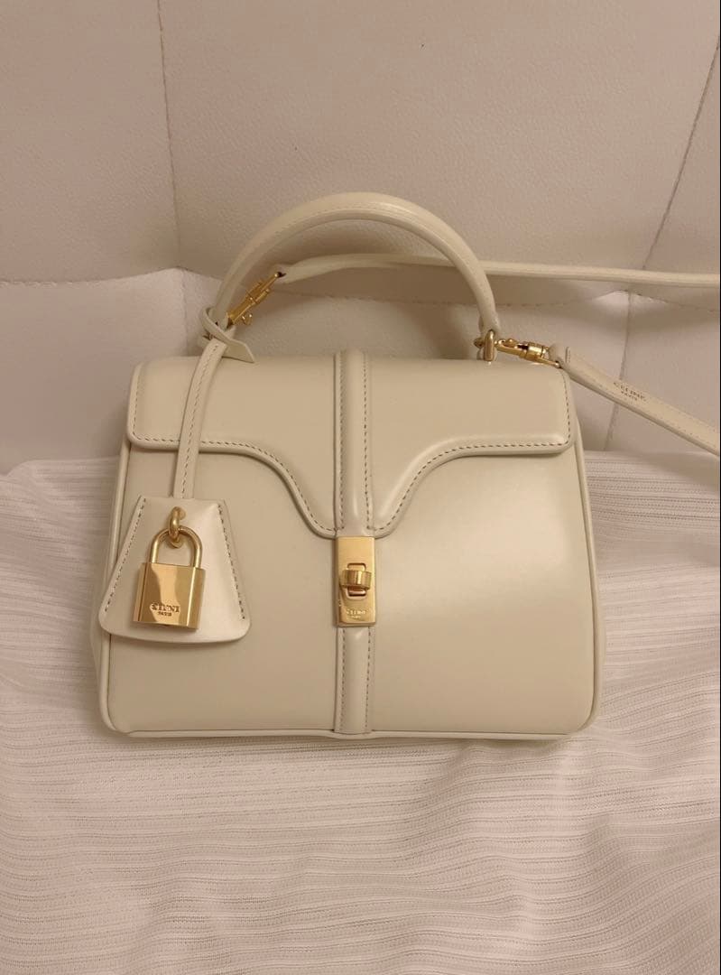 限定色 CELINE ミニ16 セーズ サテンドカーフスキン ホワイト ライス — image 3