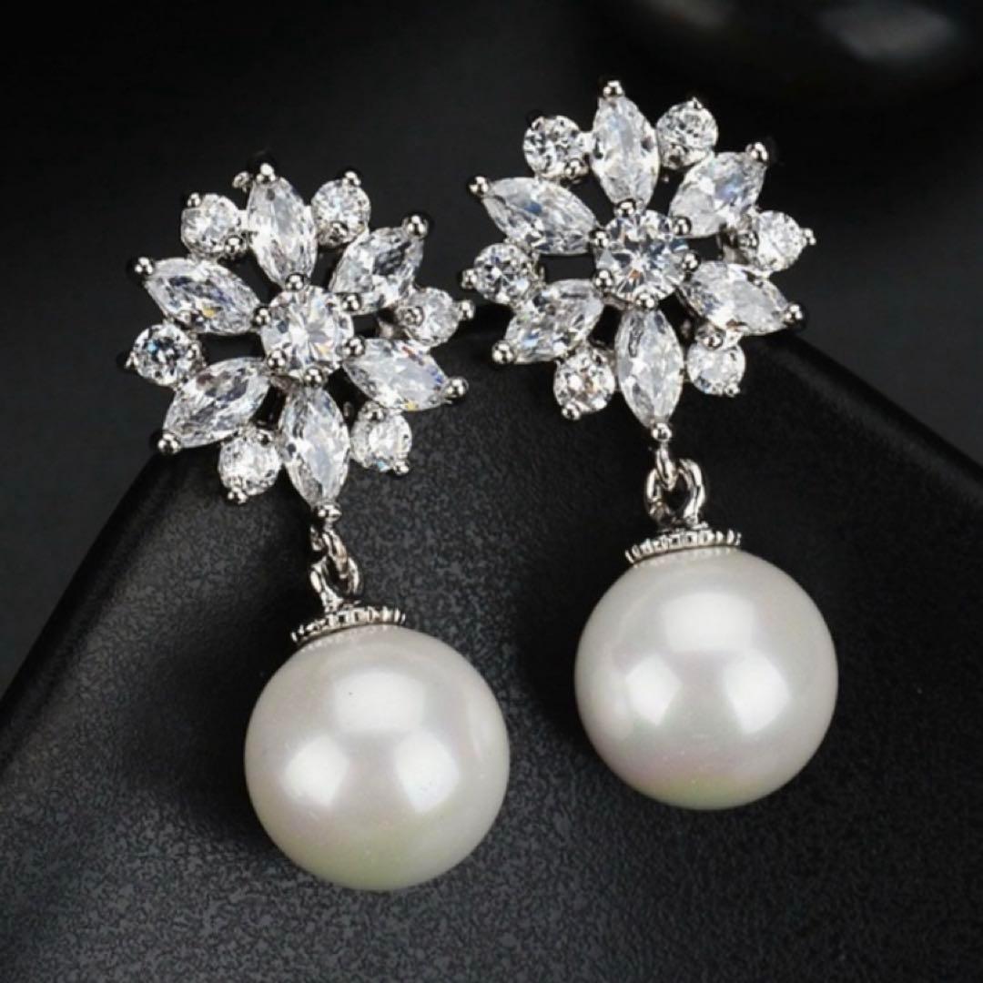 キュービックジルコニア☆イヤリングブライダルウェディングアクセサリーパール真珠 — image 2
