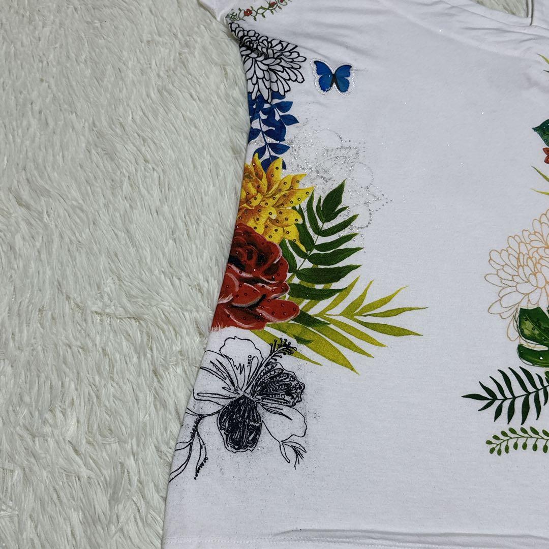 Desigual（デシグアル）ホワイトアシンメトリートップス　M ボタニカル柄 — image 2