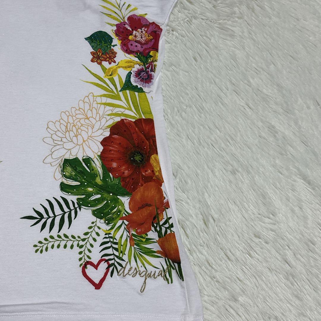 Desigual（デシグアル）ホワイトアシンメトリートップス　M ボタニカル柄 — image 3