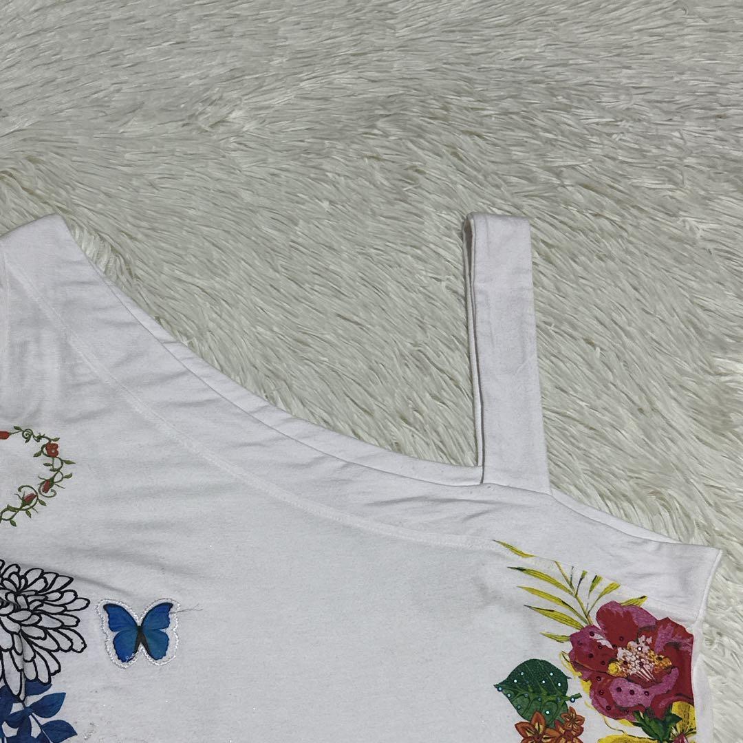 Desigual（デシグアル）ホワイトアシンメトリートップス　M ボタニカル柄 — image 4