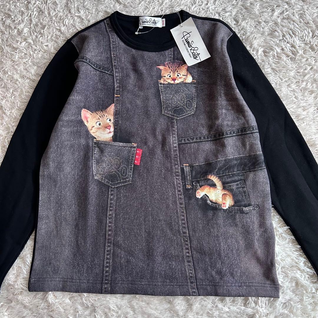 新品タグ付き　クニオコレクション　猫ちゃんトレーナー　スウェット　黒　150 — image 2