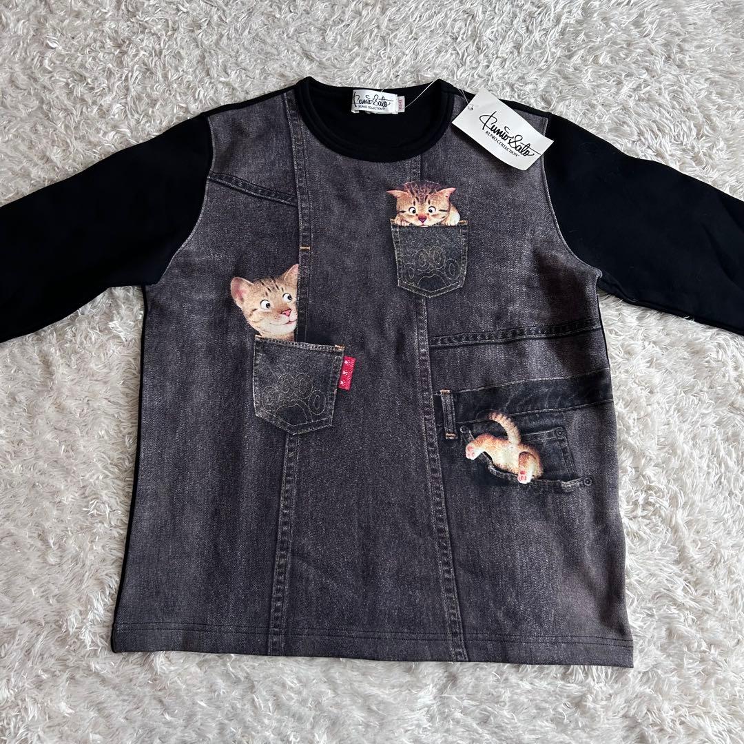 新品タグ付き　クニオコレクション　猫ちゃんトレーナー　スウェット　黒　150 — image 3