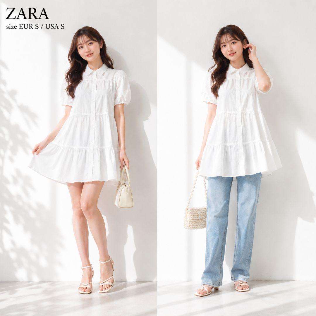 完売品 ザラ ZARA チュニックワンピース ホワイト 白 S 綿100% — image 2