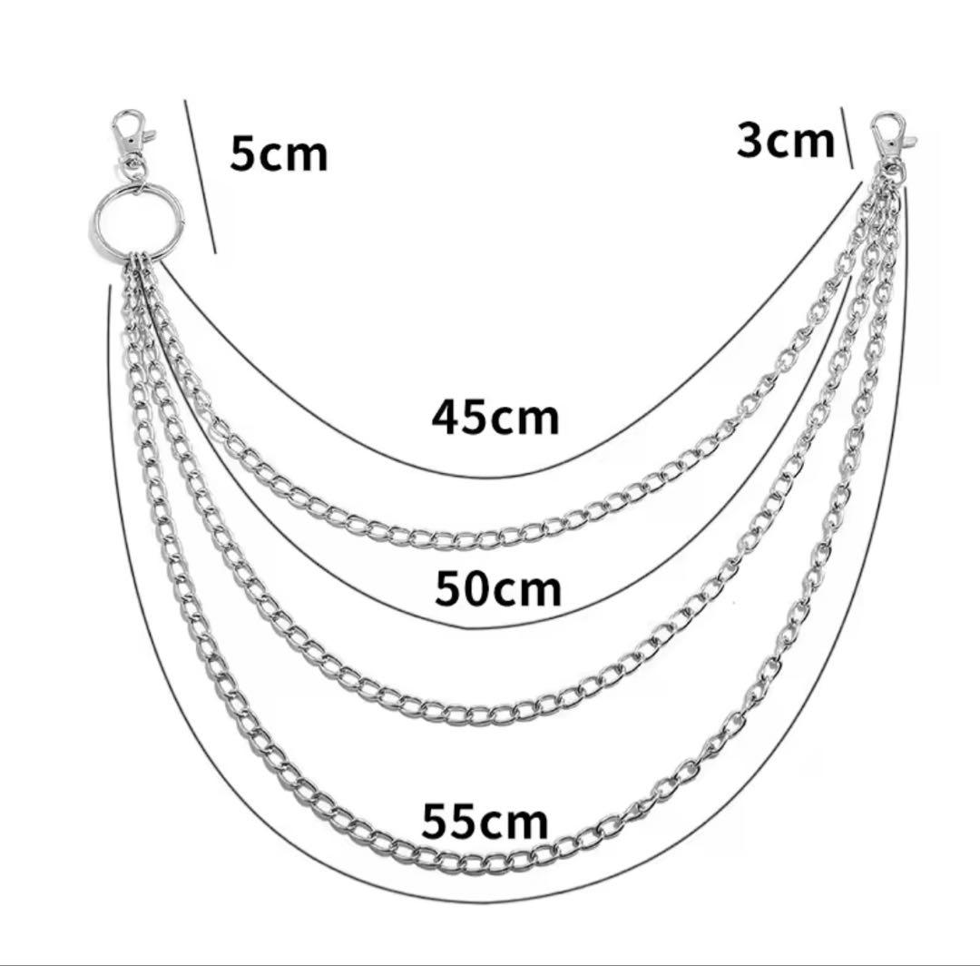 リング付き✨3連 ウォレットチェーン シルバー 45cm 50cm 55cm — image 2
