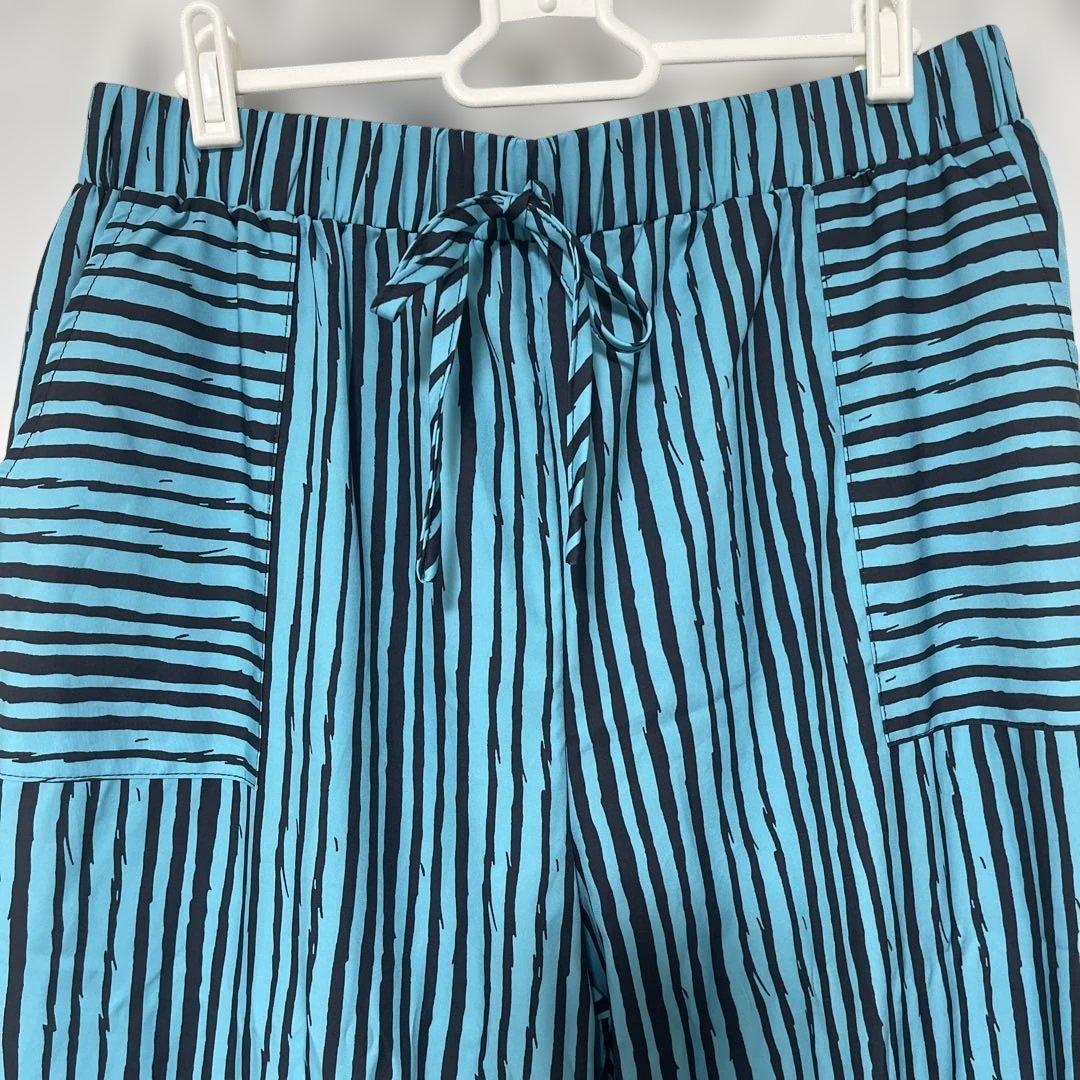 青と黒のストライプ ワイドパンツ　XL — image 2