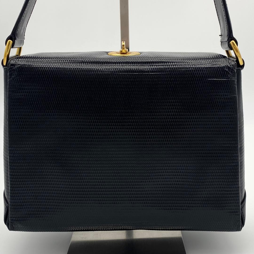 GUCCI ハンドバッグ　GG金具　ターンロック　リザード　黒　レザー　冠婚葬祭 — image 2