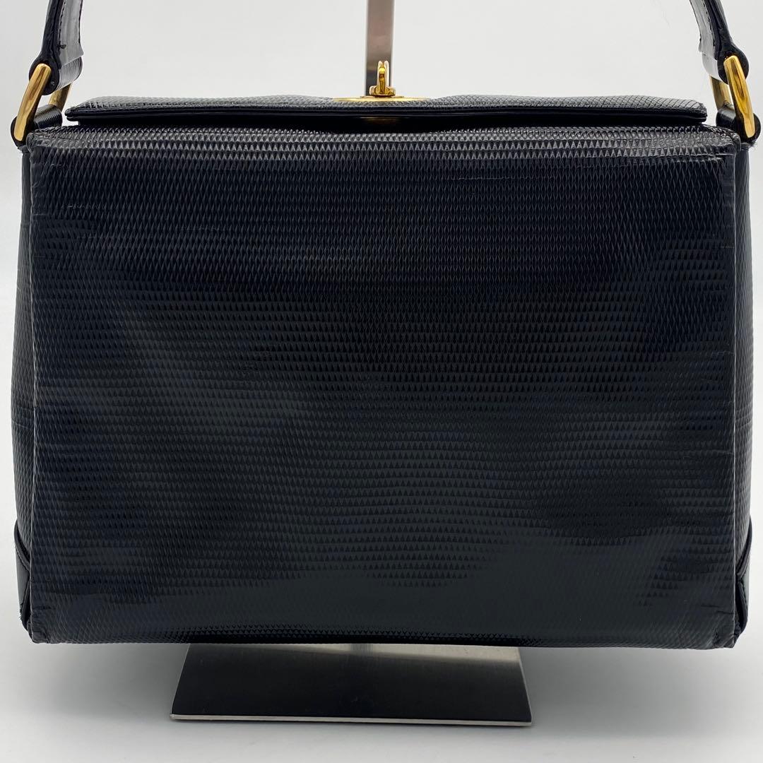 GUCCI ハンドバッグ　GG金具　ターンロック　リザード　黒　レザー　冠婚葬祭 — image 3