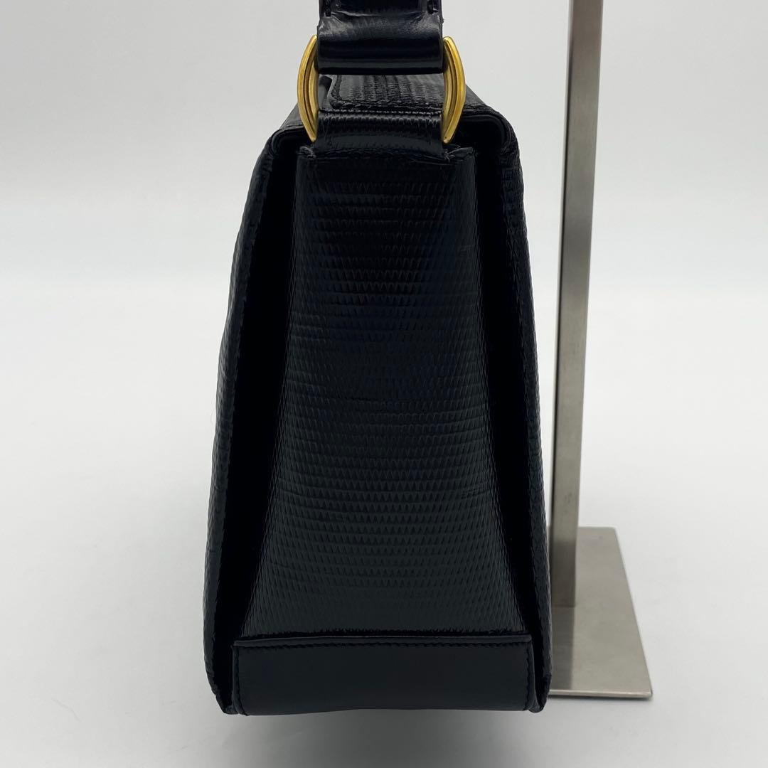 GUCCI ハンドバッグ　GG金具　ターンロック　リザード　黒　レザー　冠婚葬祭 — image 4