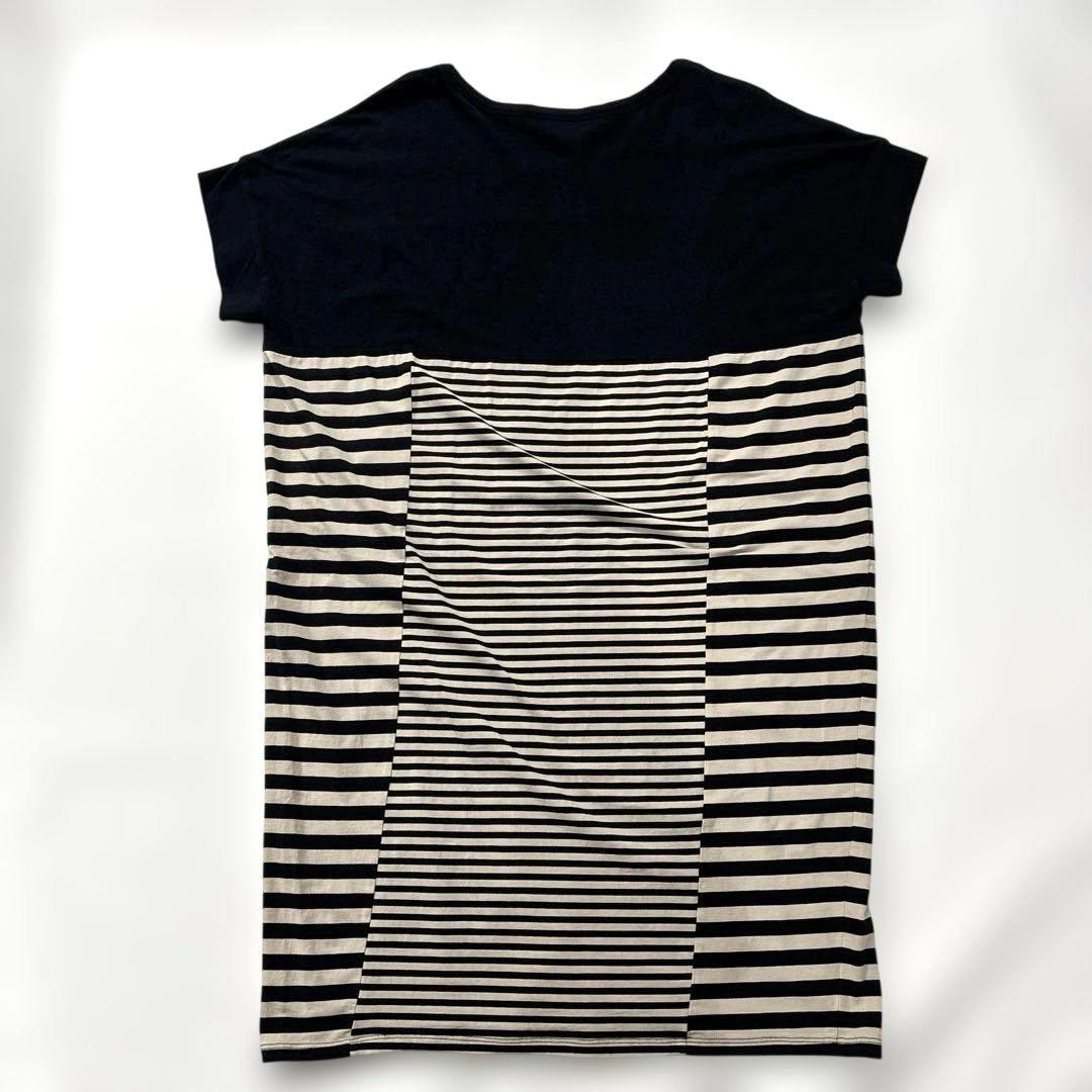 DKNY ストライプ 半袖Tシャツワンピース　S 黒　ベージュ　ダナキャラン — image 2