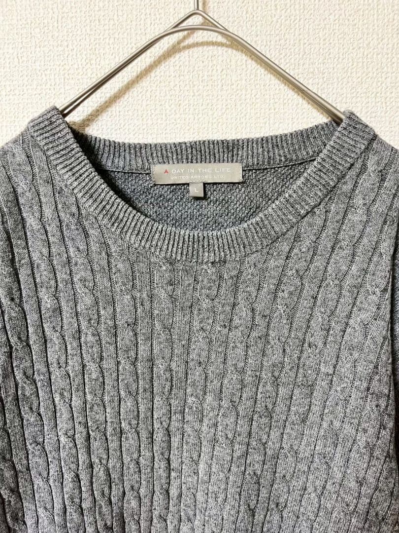 L アデイインザライフ メンズセーター リネン 麻 切替デザイン グレー — image 4