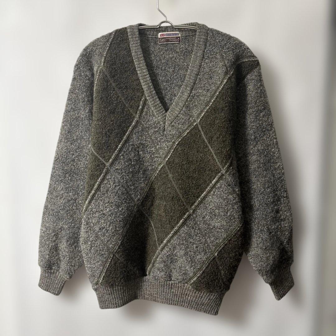 「即日発送」M BRITISH WOOLグレー系 Vネック 長袖ニットセーター — image 2