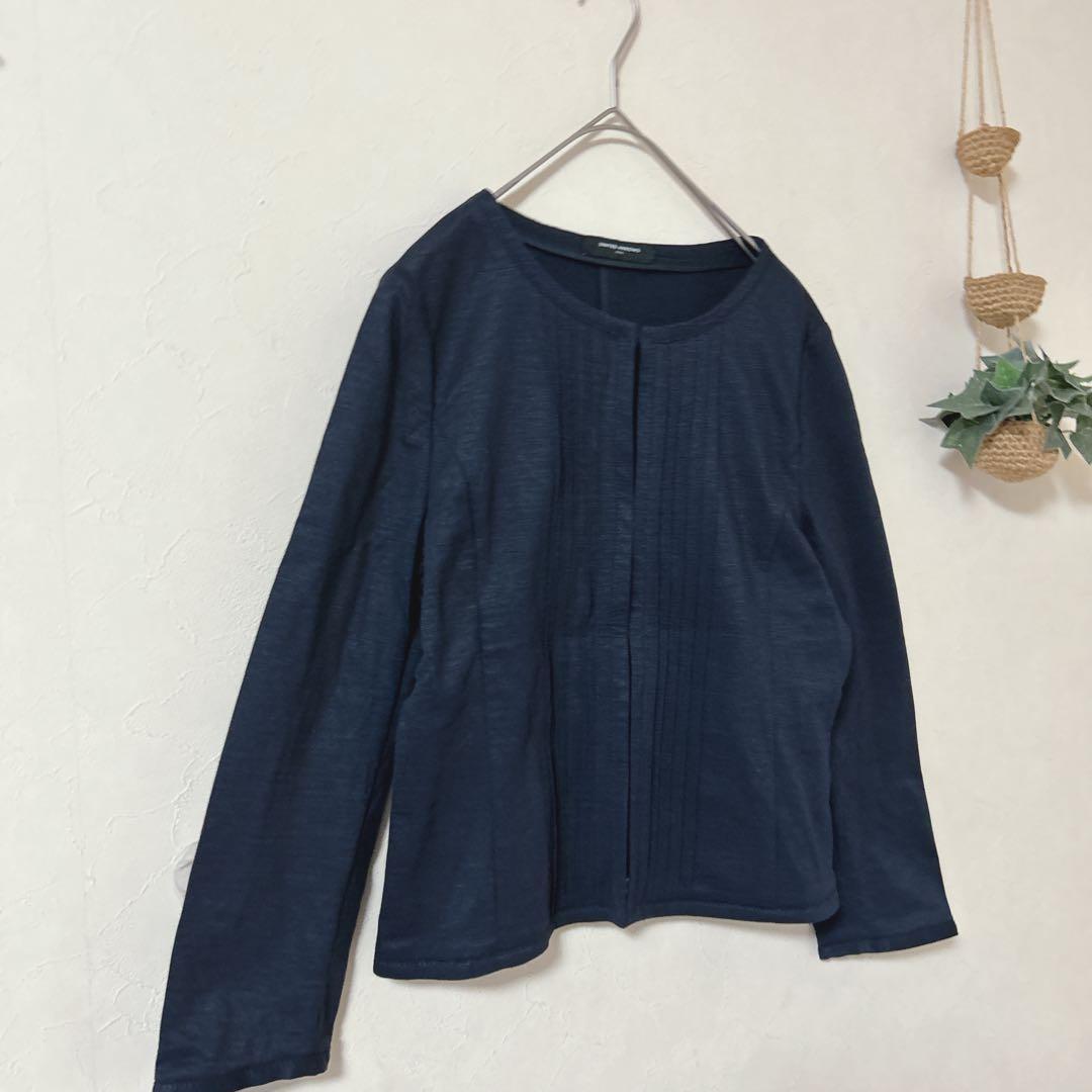 UNITED ARROWS ピンタック ノーカラージャケット ネイビー 40 — image 3