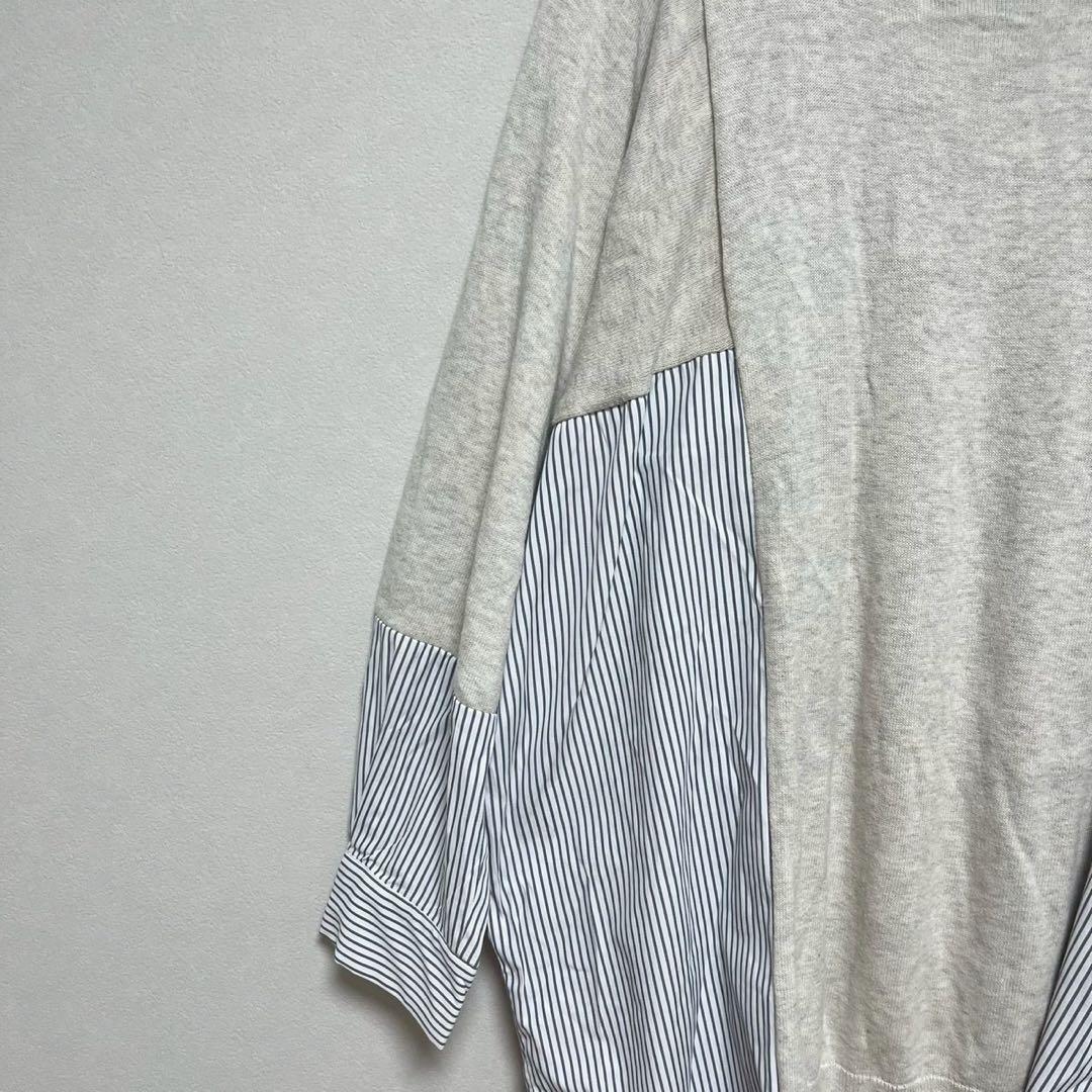 ノアール ニット シャツ ドッキング トップス ストライプ ゆったり グレー F — image 4