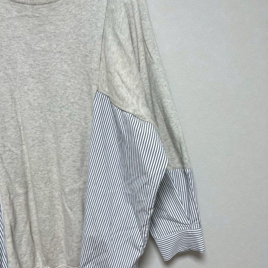 ノアール ニット シャツ ドッキング トップス ストライプ ゆったり グレー F — image 5