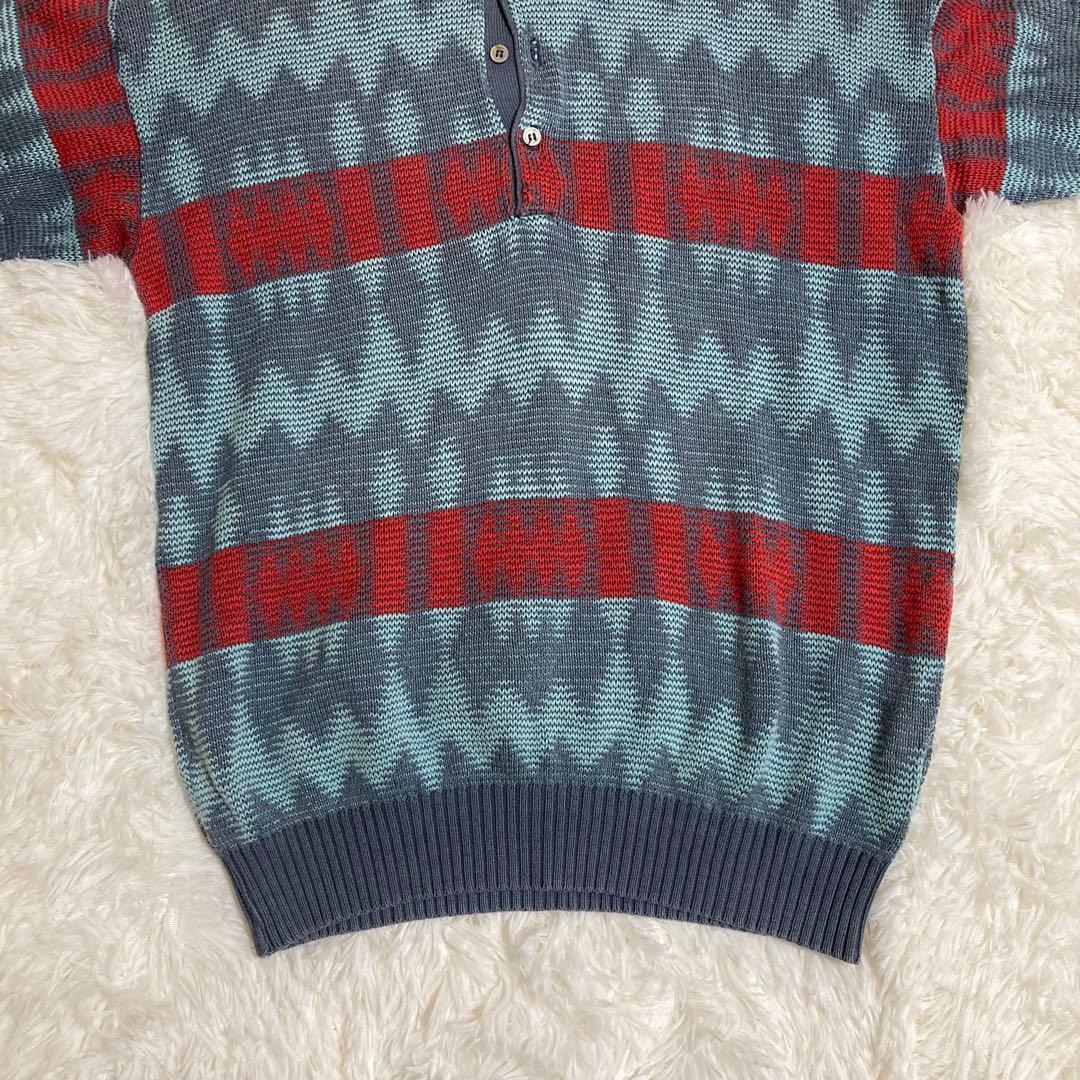 Cacharel（キャシャレル）ニット半袖ポロシャツ　Lサイズ 赤青 — image 3