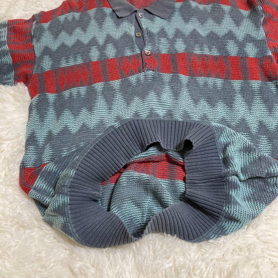 Cacharel（キャシャレル）ニット半袖ポロシャツ　Lサイズ 赤青 — image 4