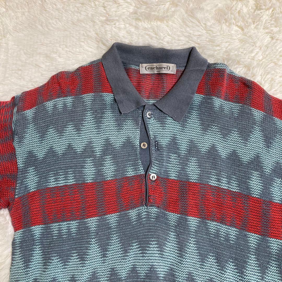 Cacharel（キャシャレル）ニット半袖ポロシャツ　Lサイズ 赤青 — image 5