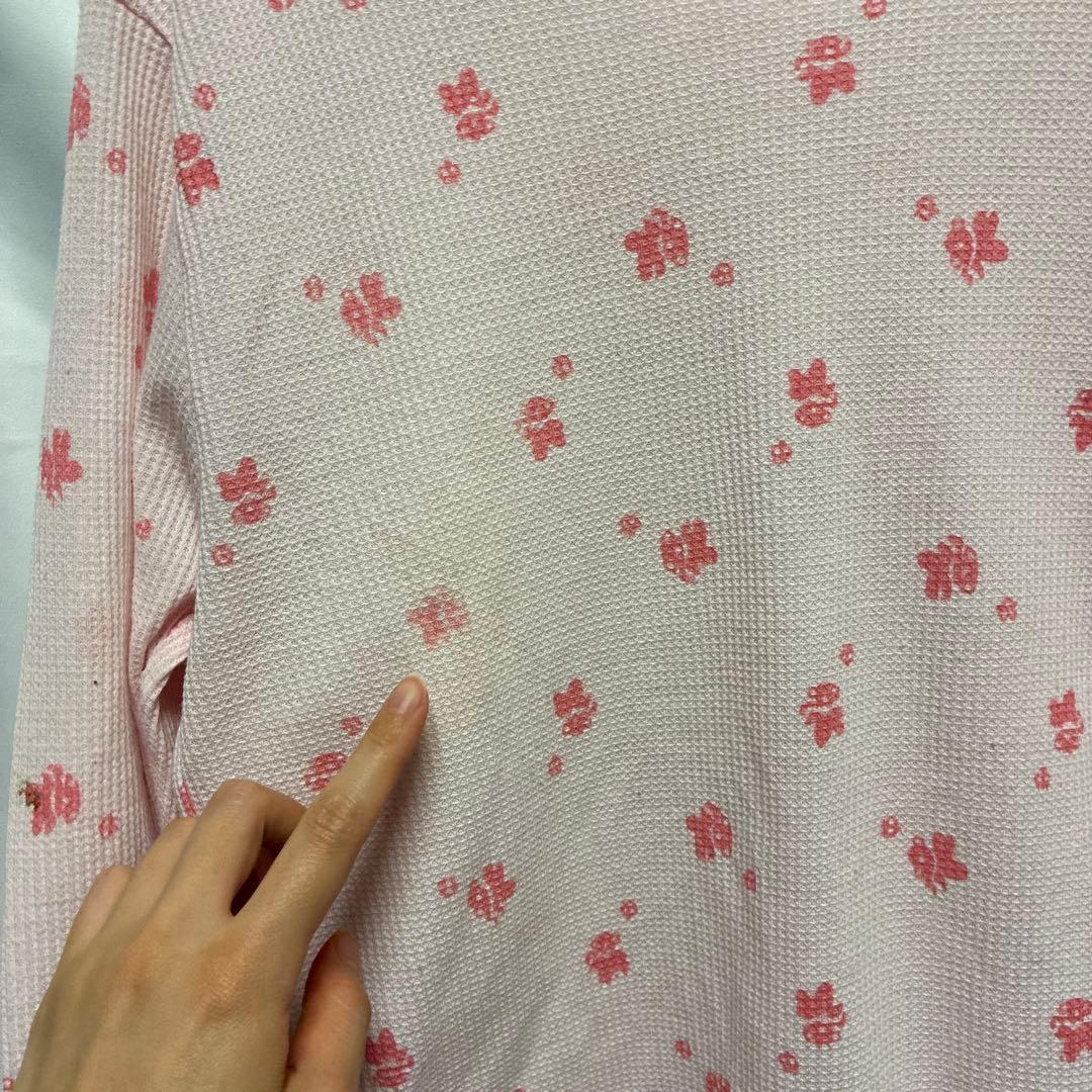 くま柄 サーマル thermal ピンク色 vintage — image 4