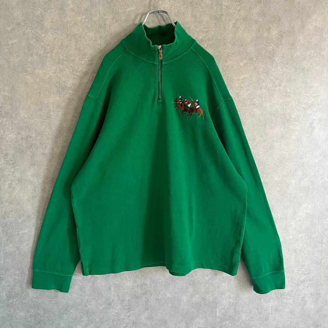 90s ラルフローレン XL ハーフジップ ニット 緑 トリプルポニー 刺繍 — image 2
