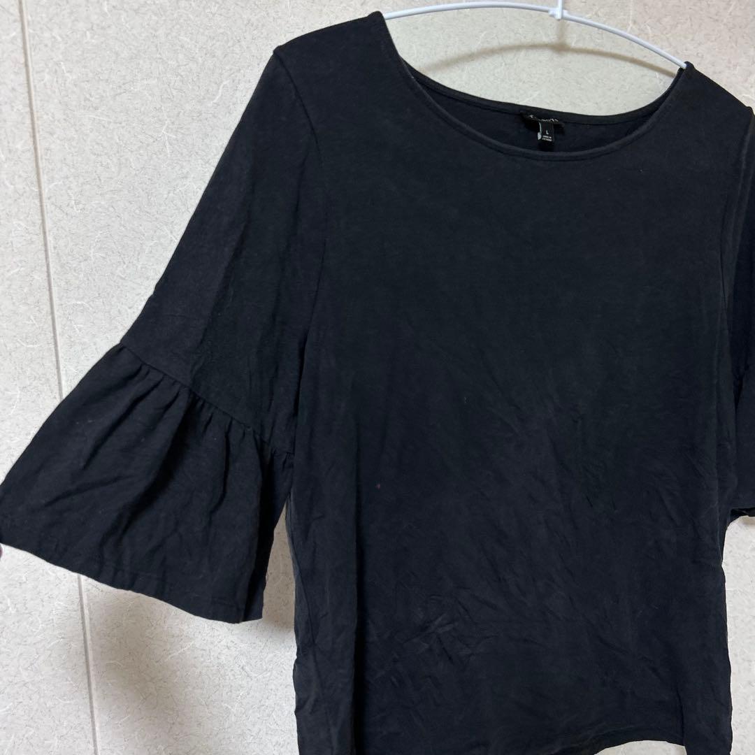 TALBOTS タルボット　ブラック 五分袖 Tシャツ L フリル袖　デート — image 2