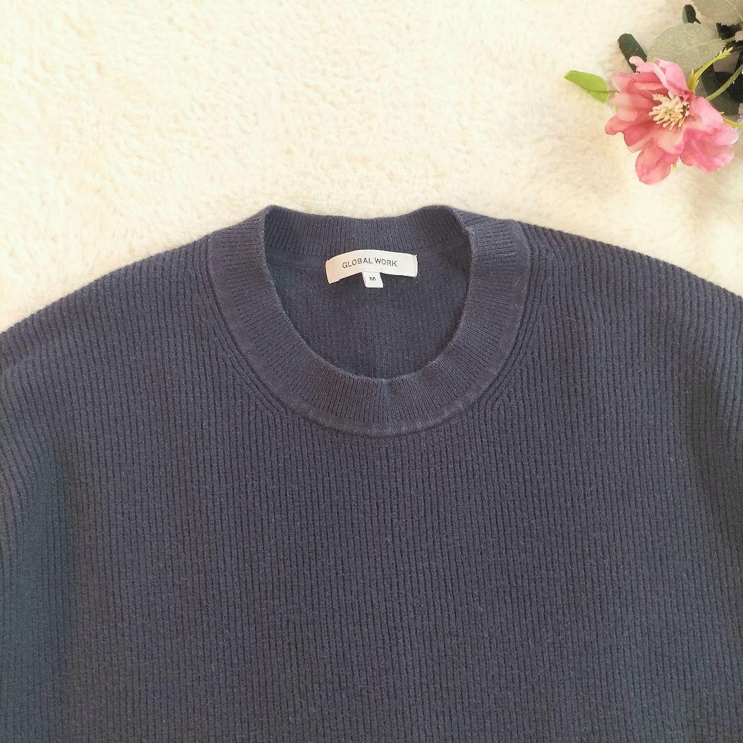 【グローバルワーク】メンズ ニットセーター M ネイビー カシミヤ混 — image 2