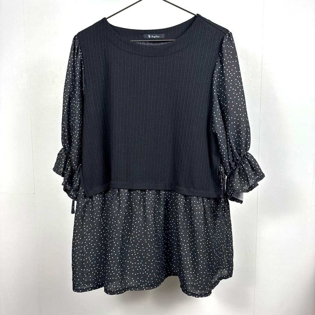 Rag Out ラグアウト 黒 ドット チュニック L 七分袖 洗える 春秋 — image 2