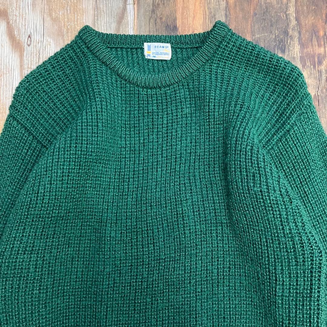 80s BEAMS ウールローゲージ ニットセーター グリーン vintage — image 3