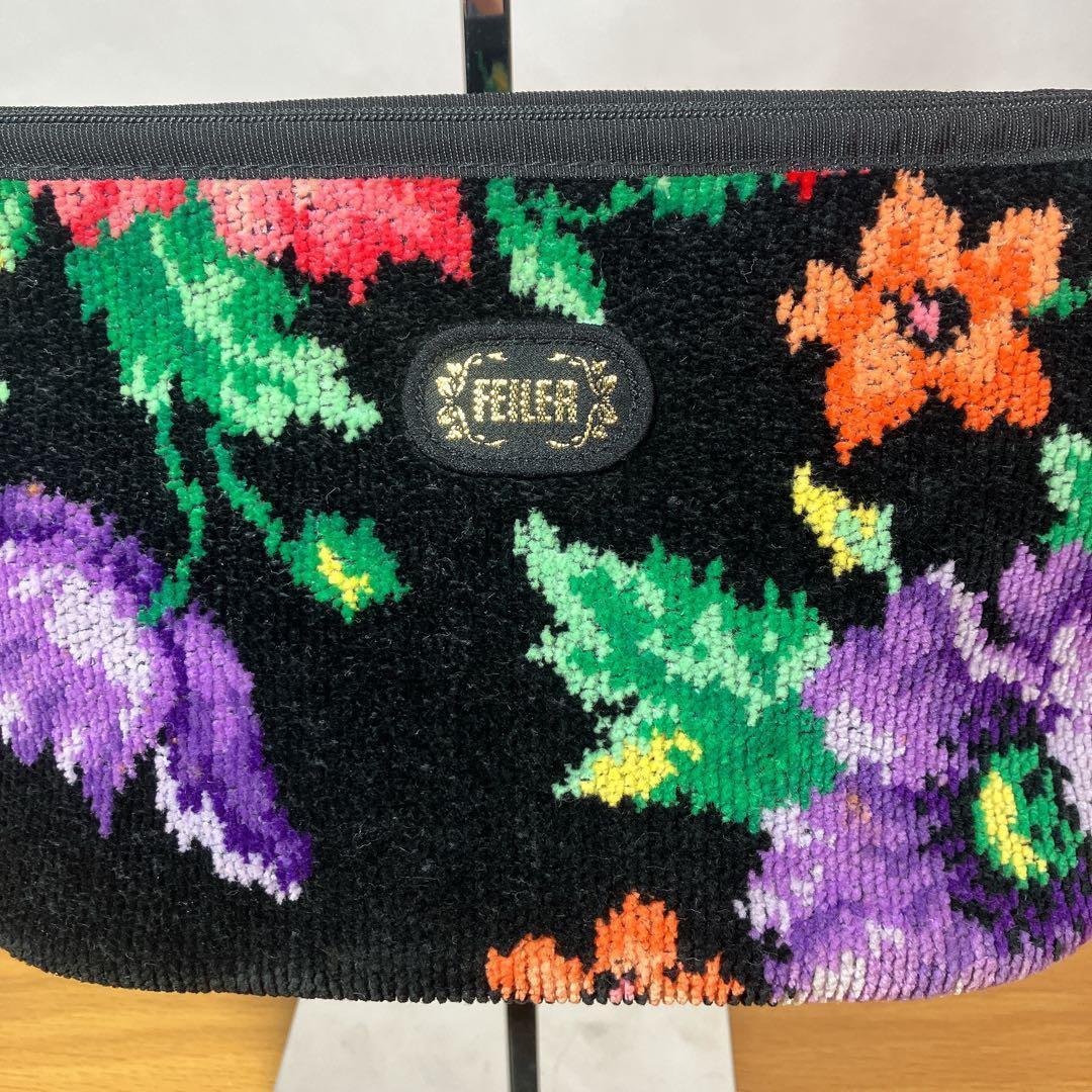 美品 FEILER フェイラー 花柄 トートバッグ ハンドバッグ ブラック 横長 — image 4