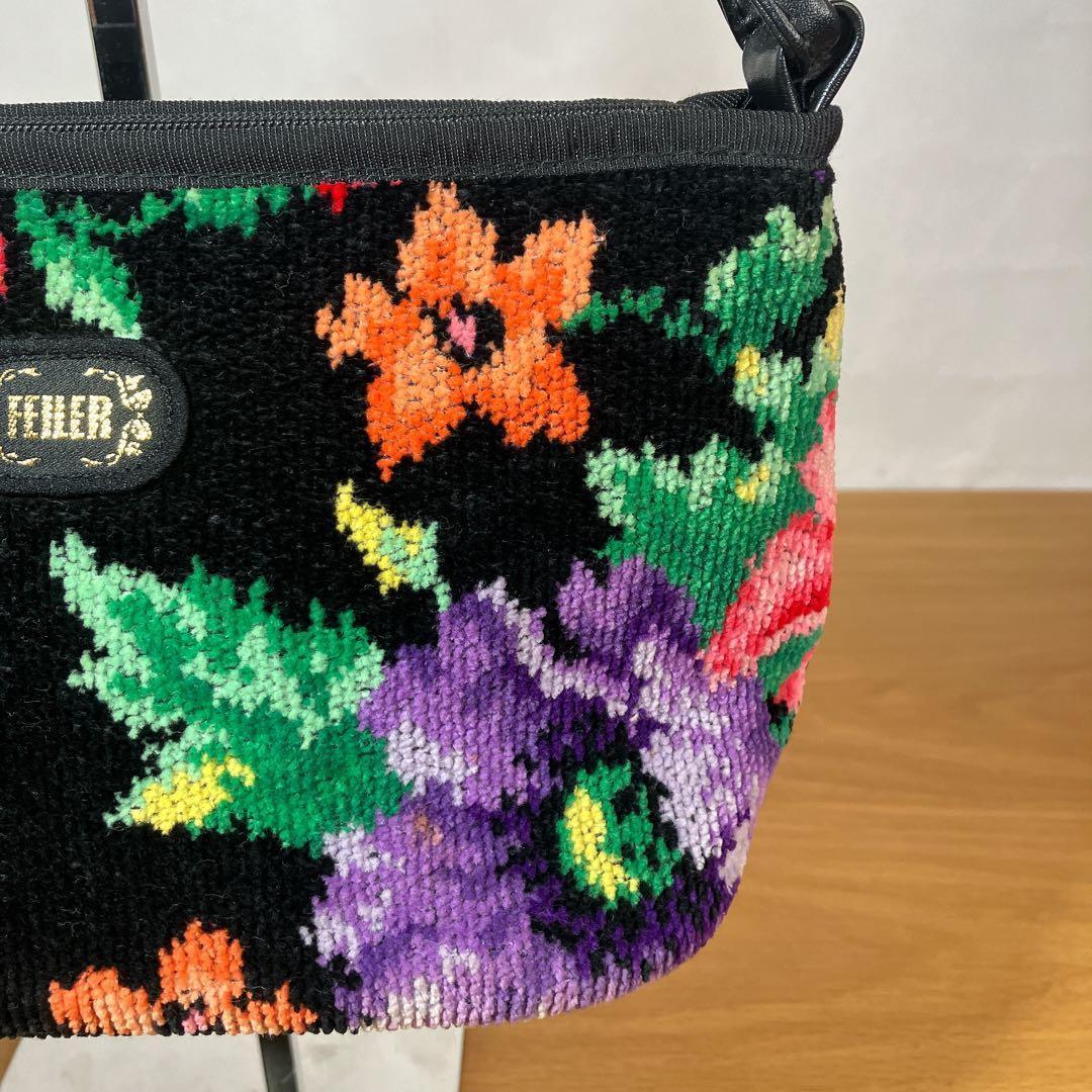 美品 FEILER フェイラー 花柄 トートバッグ ハンドバッグ ブラック 横長 — image 5