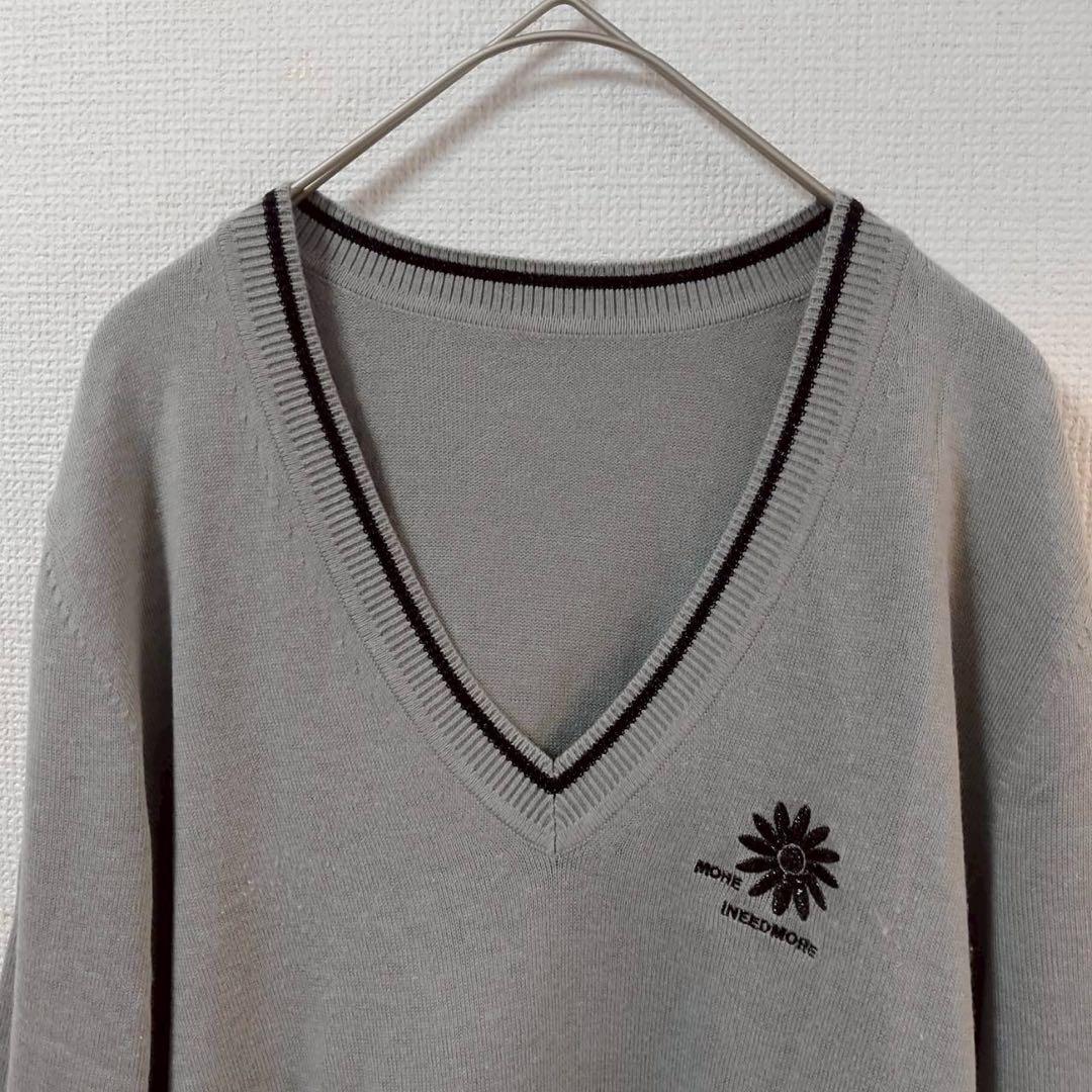 【アンタイトル】メンズ Vネックニットセーター グレー L 紳士　ワールド — image 2