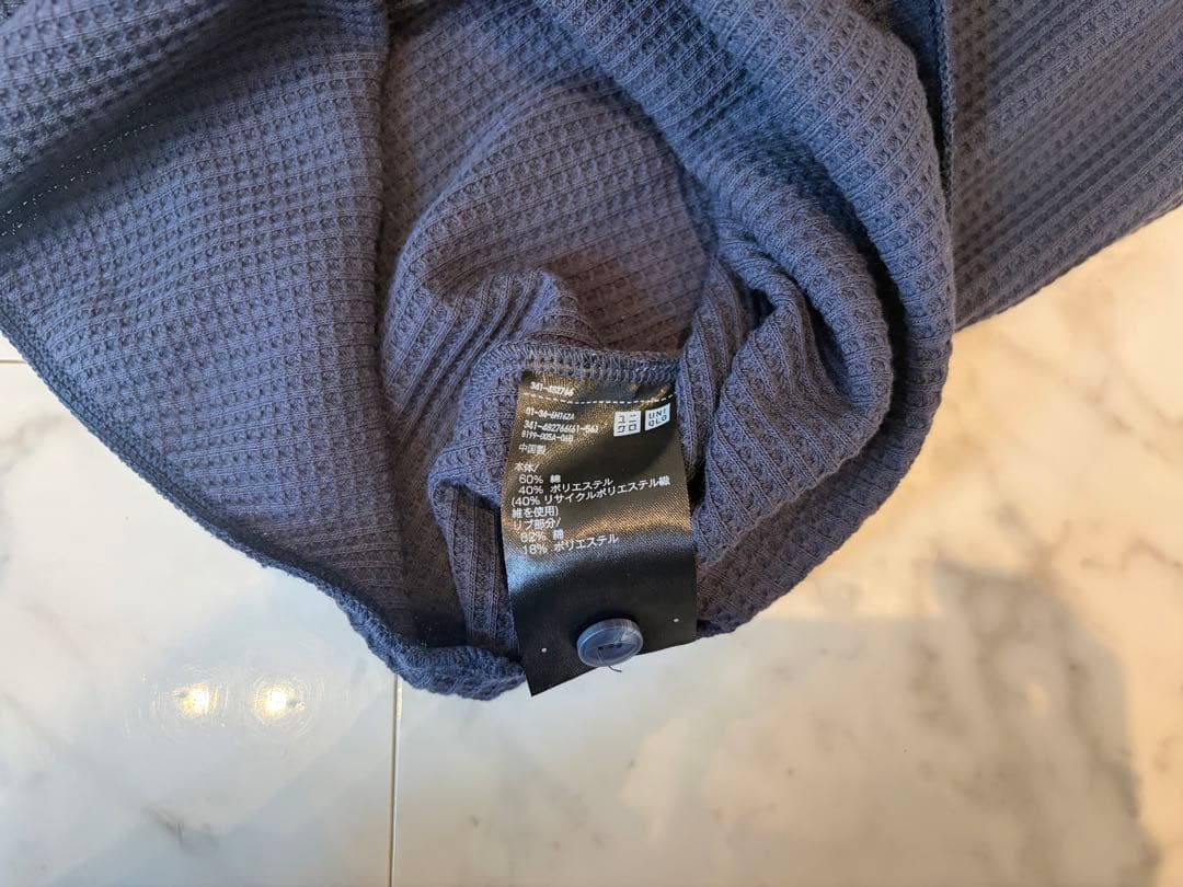UNIQLO ワッフルヘンリーネックT ネイビー 長袖 M — image 5