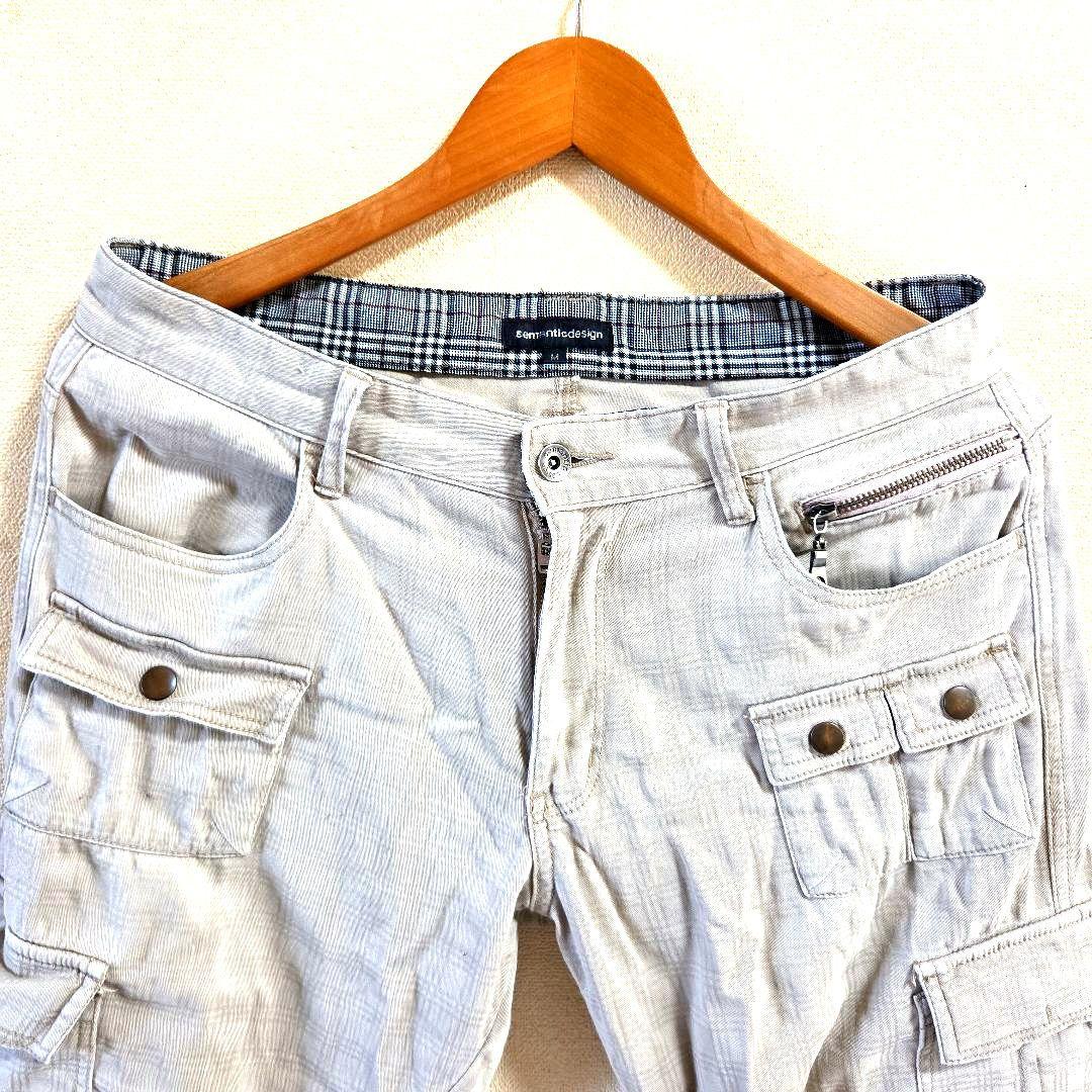 【セマンティックデザイン】クロップドカーゴパンツ M ベージュ チェック — image 3