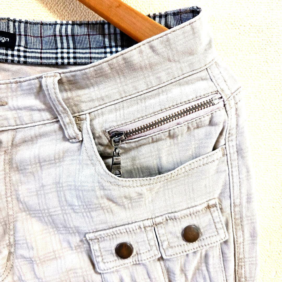【セマンティックデザイン】クロップドカーゴパンツ M ベージュ チェック — image 4