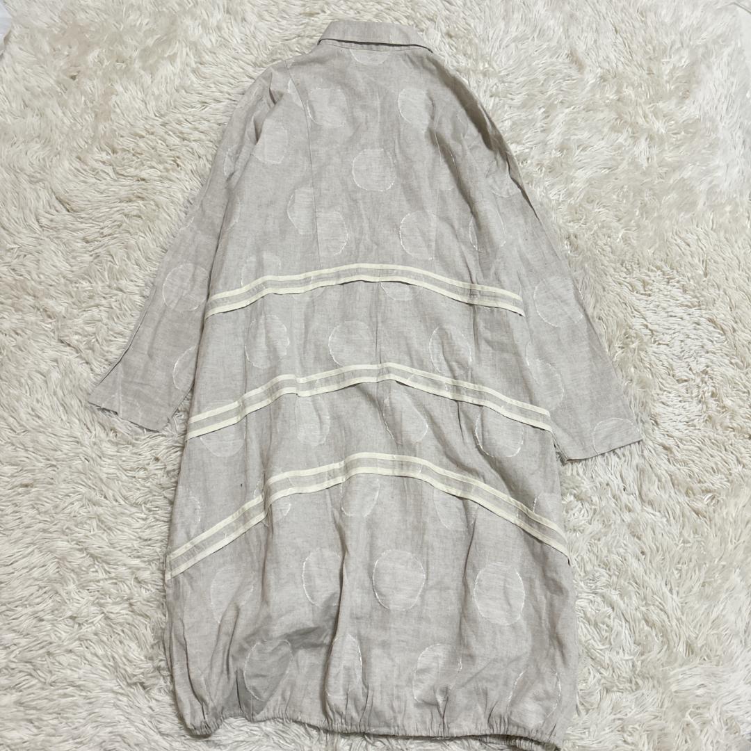 美品夢地哉 majiya 綿麻 ドット バルーン シャツ ワンピース チュニック — image 2