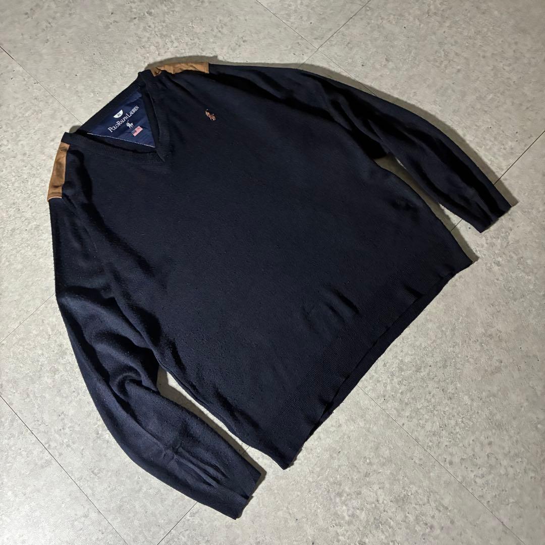 POLO Ralph laurenコットンVネックニットエルボーパッチスウェード — image 2