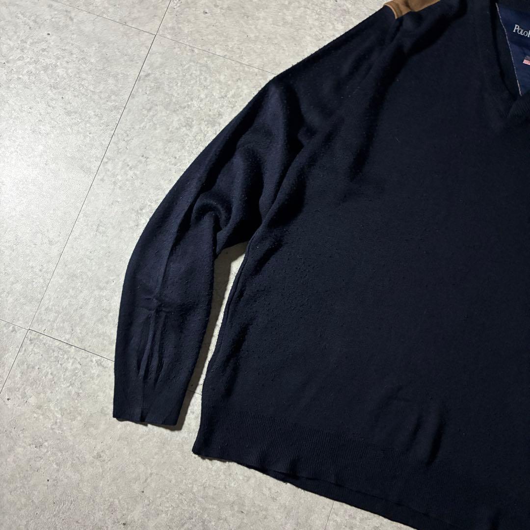 POLO Ralph laurenコットンVネックニットエルボーパッチスウェード — image 3
