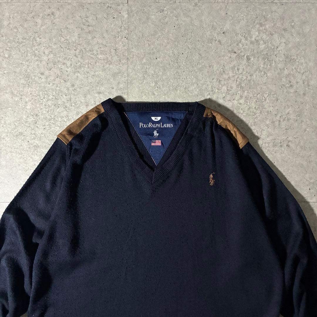 POLO Ralph laurenコットンVネックニットエルボーパッチスウェード — image 5
