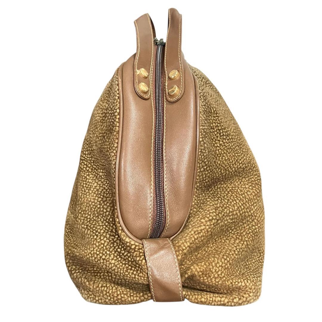 ボルボネーゼ ハンドバッグ スエード レザー ブラウン うずら柄 ゴールド金具 — image 5