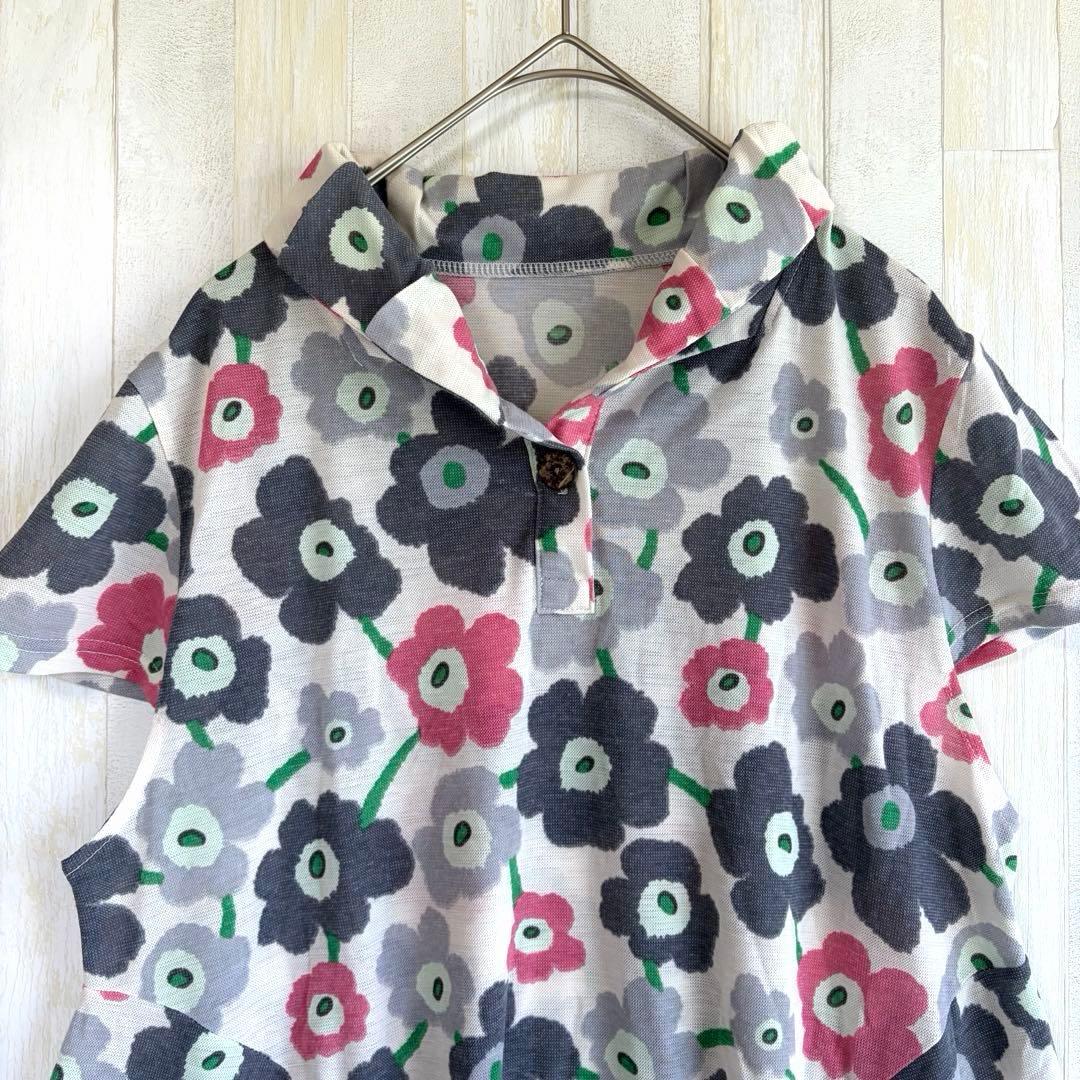 petit a petit 北欧風 花柄 半袖 チュニック ポロシャツ M L — image 2